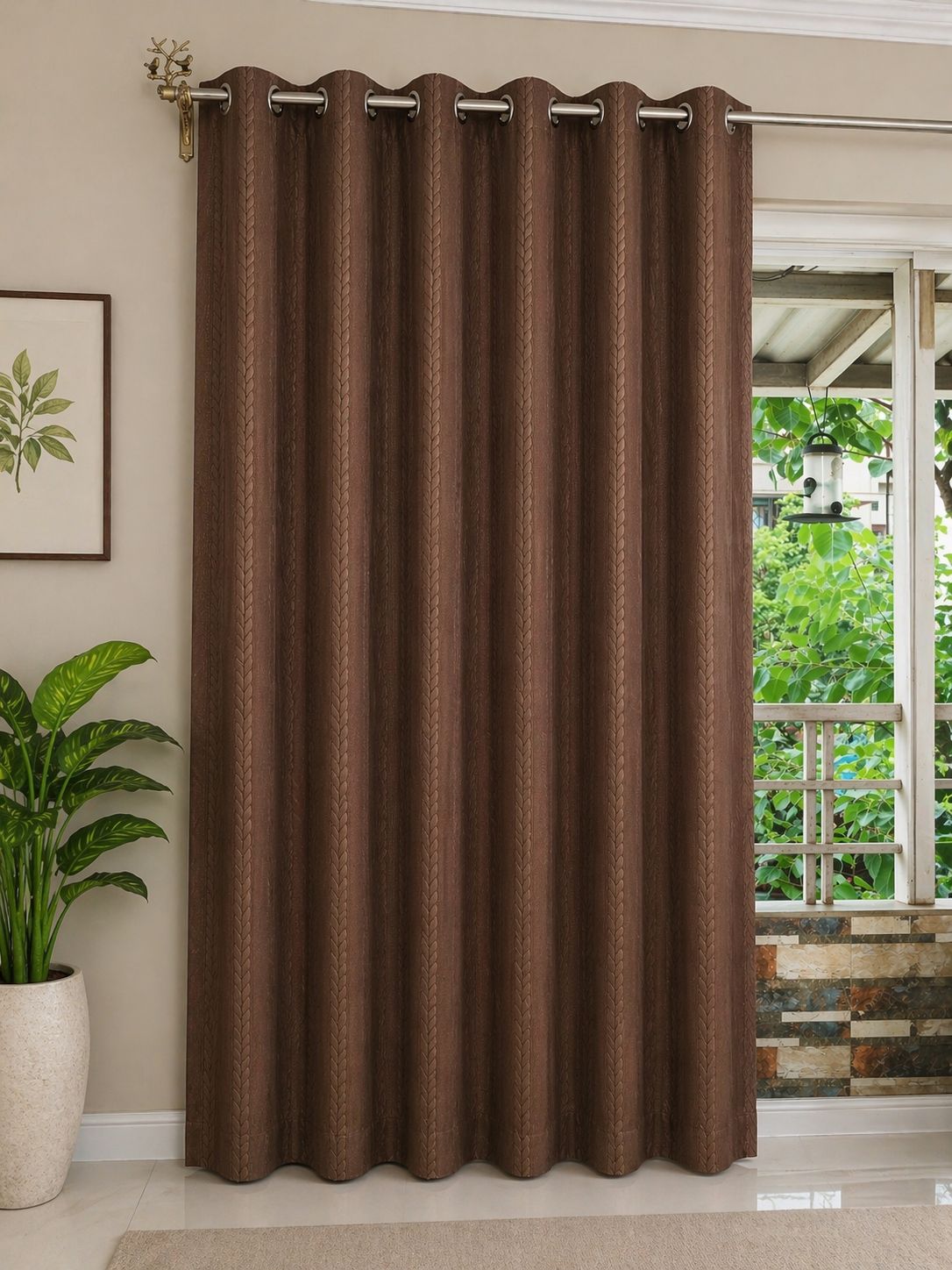 Brown color embosed Blackout curtain
