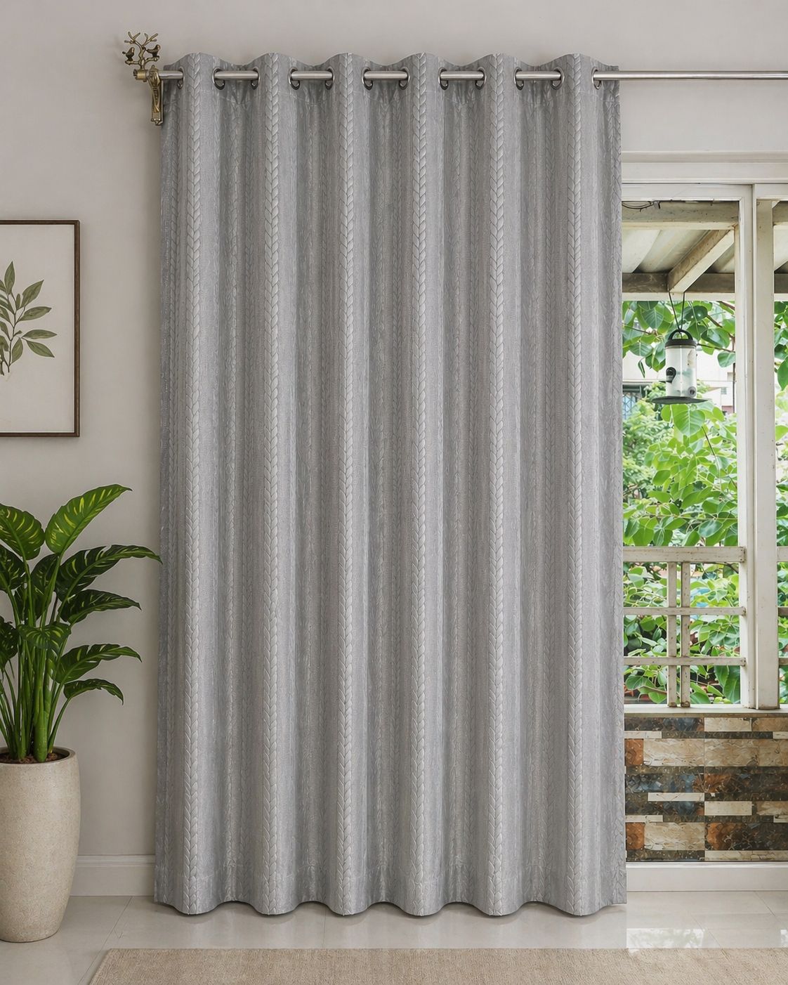 Grey color embose blackout curtain